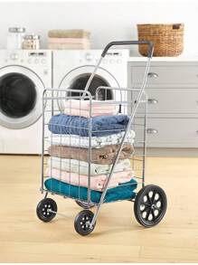 Whitmor Extra Large Utility Foldable Shopping Cart With Wheels, 100 Lb Capacity, Heavy Duty Grocery Cart With Steel Frame, Foam Handle, Rolling Collapsible Utility Trolley For Grocery, Laundry, Black - 15.75"L X 17.75"W X 40.5"H - View 7