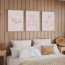 1/3 bức tranh tường nghệ thuật bãi biển Gặp tôi ở bãi biển Tranh in vải canvas, Trang trí bờ biển cho phòng ngủ, phòng khách hoặc văn phòng, Tường phòng trưng bày màu hồng, Áp phích vỏ sò, Quà tặng cho cô ấy, Không có khung - Nhiều màu - Xem 2