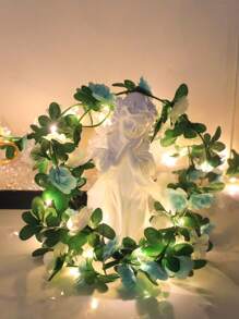 1pc 24LED 2.4M Blue+White Small Rose Vine String Light, For Balcony, Window, Bedroom, Dining Room, Garden Decor, Desktop, Romantic Decoration, All Seasons