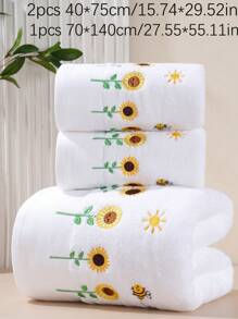 QIBHI 3/2/1件(S)纯棉毛圈刺绣浴室毛巾或面巾，家居装饰，向日葵乡村风格，适用于浴室、酒店、健身房、旅行、礼品、沙龙、运动、户外、海滩、学校、返校季、旅行配件、家居必备、毛巾、护肤品