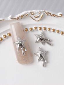 10pcs Luxury Silver Star Nail Jewelry Decorations, 3D Metal Crystal Rhinestone Shiny Nail Art Accessories, DIY Nail Gems For Charming Manicure, Suitable For Women