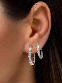 Newsoul 1pair 19-21mm Simple Hoop Zirconia Earrings Ladies Jewelry For Women S925 Sterling Silver Exquisite Creative Hoop Earrings Fine Jewelry Gifts For Girls Daily Life Dating Decor For Prom Party