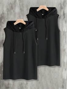 Lonblece 2 pièces Débardeur sans manches pour hommes, sweat-shirt à capuche casual, débardeur de sport