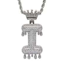 26 Letters 18K Gold Plated Cubic Zirconia Initial Pendant Necklace, Unisex Hip Hop Style, 22" Or 24" Chain Length, Christmas & New Year Gift - Silver - View 14