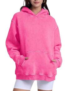 FAIABLE Mens Hoodies Oversized Unisex Wash Hoodie Heavyweight Fleece Vintage Cotton Sweatshirt Men Women Streetwear - 粉色 - 查看 2