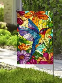 1 件鲜艳的蜂鸟和芙蓉双面花园旗帜 - 14.17x18.50 英寸，亚麻材质，非常适合户外草坪和庭院装饰、农舍装饰（仅旗帜） - 彩色 - 查看 6