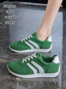 Zapatillas de lluvia multifuncionales para mujer, impermeables y antideslizantes, fáciles de limpiar, con punta redonda y Top baja, zapatos casuales planos, cómodos y versátiles, de color blanco pequeño, de bloques de color, calzado deportivo de ocio, zapatos retro tipo Gump, rojo/verde/amarillo, talla 35-43 tallas grandes - Verde - Ver 5