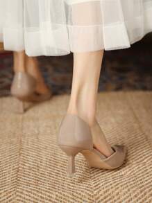 Xin Jing Shoes 2025秋冬新款女士时尚镂空高跟鞋，优雅，猫跟 - 杏色 - 查看 6