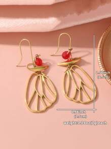 一对优雅复古虫翼蝴蝶吊坠耳环，精致的女士配饰，以及送给她的有趣珠宝礼物 - 金色 - 查看 6