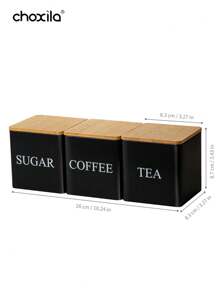 choxila 3pcs Coffee Storage Can Tea Snacks Coffee Bean Storage Can Bamboo Lid Iron Art Display Square Can Back To School