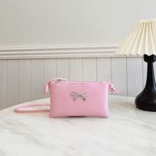 Girls Solid Color PU Shoulder Bag With Bow Strap, Small Crossbody Backpack