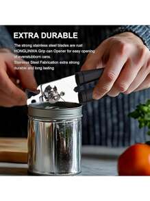 1 Stainless Steel Manual Multifunctional Can Opener, Handheld Can Opener, Kitchen Tool Three In One Powerful Can Opener - Black - View 1