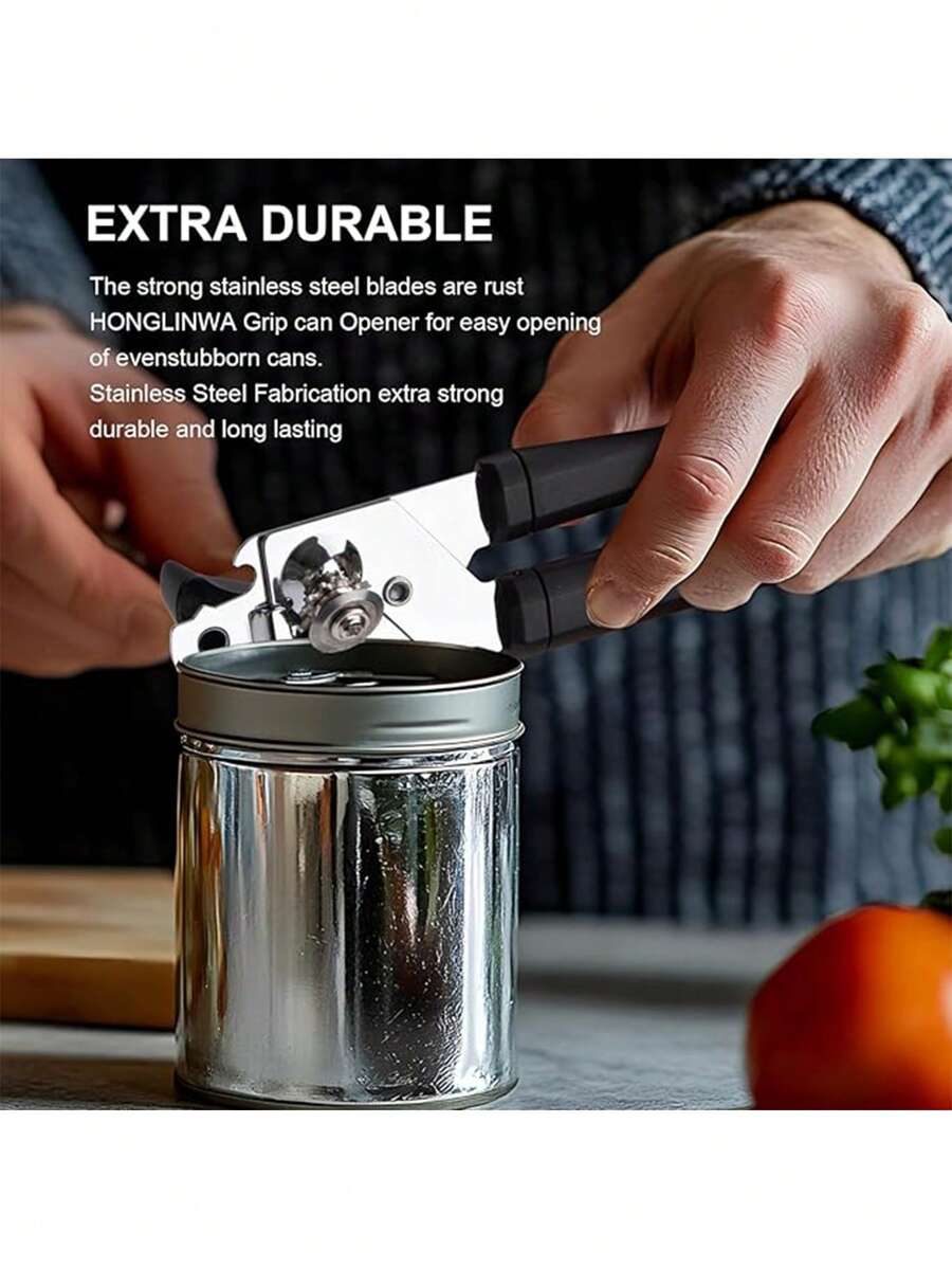 1 Stainless Steel Manual Multifunctional Can Opener, Handheld Can Opener, Kitchen Tool Three In One Powerful Can Opener - Black - View 1