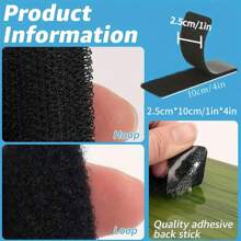 12 bucăți/set benzi de fixare cu cârlig și buclă adezive rezistente, 1 inch X 4 inch, material din poliamidă, impermeabil și fără reziduuri, potrivite pentru casă, birou și instalare auto