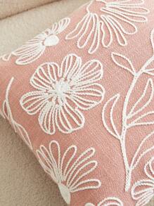 1pc Pink Floral Embroidered Decorative Pillow Cover, Suitable For Indoor Decoration, All Season Use, Covers Only