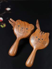 1pc Wooden Wide Tooth Massage Comb, Cute Cat Shaped, Smooth Teeth For Comfortable Scalp Massage, Styling Brush, Gift For Friends,Hair Brush,Comb,Hair Tools,Hair Products And Accessories For Barber Salon Beauty Travel Essentials