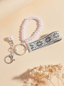 1st Faux Pearl Sleutelhanger & Sleutelhanger, Multi-Color Geweven Geborduurd Patroon Sleutelhanger (Let op: Geweven Band Niet Draagbaar, Parelketting Heeft Elastiek), Elegante Tashanger Sleutelhanger, Mode Lint Sleutelhanger & Sleutelhanger, Universele Sleutelhanger & Sleutelhanger, Auto Sleutelhanger, Dames Mode Sleutelhanger (Kan Licht Kleurverschil Zijn Door Verlichting En Invalshoek Van De Fotografie, Het Werkelijke Item Prevaleert)