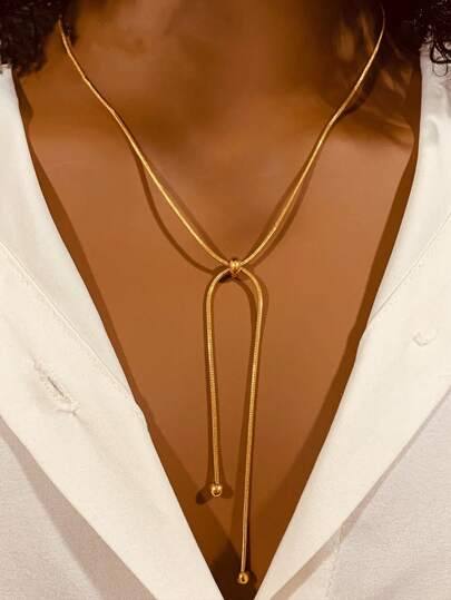 1pc Stainless Steel Minimalist Versatile Adjustable Design Long Necklace, Suitable For Daily Wear