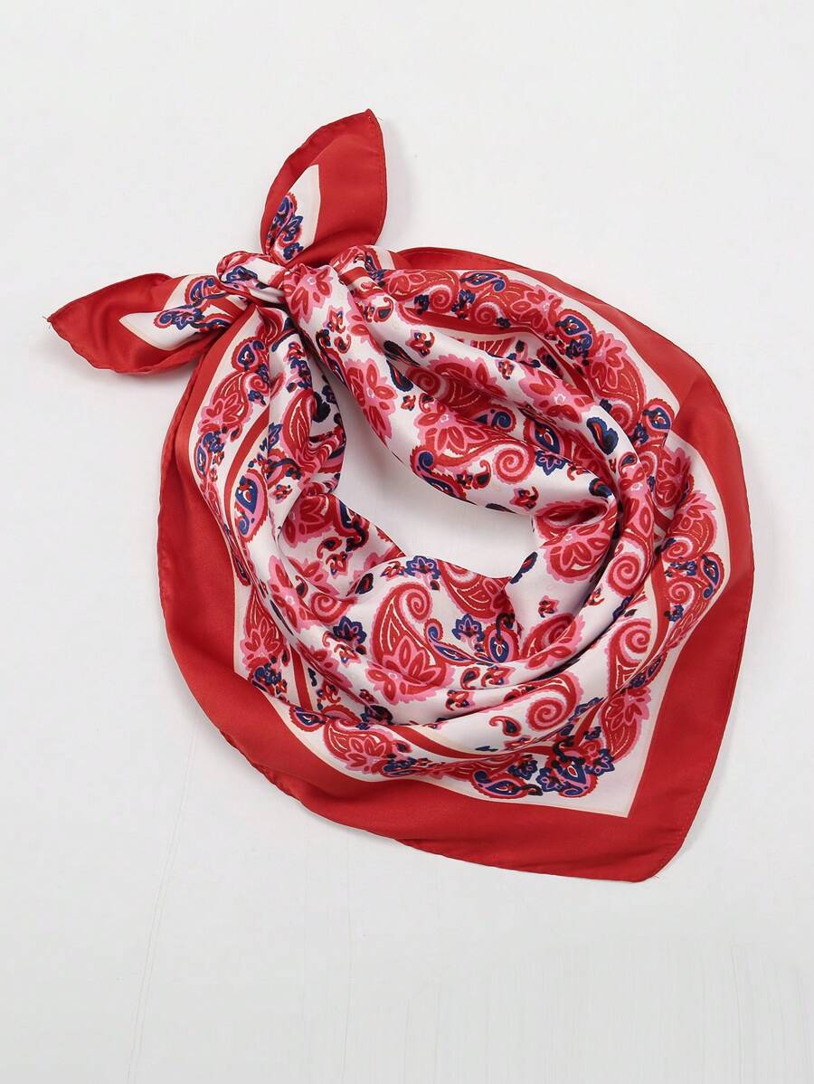 1 件休闲印花小方巾，新款春季头巾风格百搭女士围巾、头带、腰带、披肩