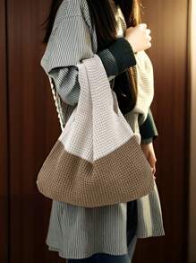 唯美针织包女士镂空钩针包手提包大容量手工手提包夏季沙滩编织单肩包度假休闲手提包 - 彩色 - 查看 5