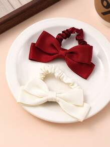 2pcs Hair Band Bow Hair Rope Hair Accessories High Ponytail Head Rope Low Ball Head Leather Band For Daily Travel Wear - Multicolor - View 3