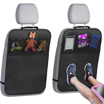 Back Seat Cover 3 Pocket Storage Organizer, 2 Packs X-Large Waterproof Kick Mats Backseat Protector, Car Seat Back Protectors For Vehicles To Protect From Dirt, Mud Scratches
