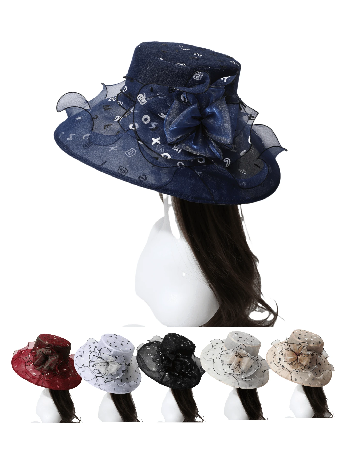 1 件女士时尚字母印花太阳帽，双色花朵防晒帽，透气夏季遮阳帽，可折叠欧根纱拼接宽边沙滩帽，百搭渔夫帽，适合春夏季、旅行和度假 - A - 查看 1