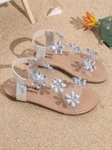 Girls' Sandals With Butterfly Decor, Round Toe Flat Open Toe Princess Roman Shoes, Suitable For Outdoor Walking, Beach Travel, Summer