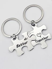 Set de 2 llaveros de pareja de acero inoxidable con frase grabada "Better Together" para mujer y hombre, regalo para novia, novio, esposa, esposo, cumpleaños, San Valentín, Navidad, accesorios para coche, bolso, escuela, gótico, Y2K, Halloween, Día del Maestro