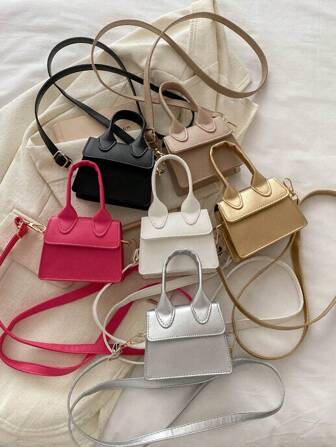 1 pieza Nuevo modelo de bolso retro de unicolor para niña hecho de material de PU, diseño de apertura y cierre magnético, pequeño y ligero, simple y casual, un imprescindible para salidas diarias