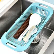 Escurridor de platos expandible, organizador de fregadero de cocina minimalista de plástico para tazones, platos y cubiertos