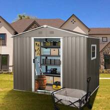 8ft X 6ft Outdoor Metal Storage Shed With Window Grey W540S00016