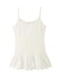 女士白色蝴蝶结吊带背心，春季蕾丝边修身分层吊带背心短款上衣