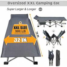 ABORON Oversized XXL Folding Camping Cot W/Mat For Adults, 78" L X 32" W X 18" H, Heavy Duty Outdoor Bed With Carry Bag,1200 D Layer Oxford Travel Camp Cots - U 鈷藍色 - 查看 4