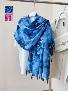 1pc Tie-Dye Print Tassel Scarf/Shawl, Suitable For Everyday Wear