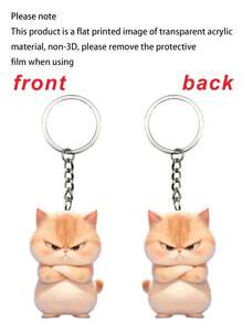 1pc 2D Acrylic Angry Cat Design Pendant/Keychain/Backpack Charm, Decorative Gift