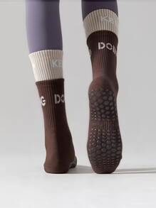 1 双女士普拉提防滑袜子女士吸汗透气运动袜长筒袜高弹力健身瑜伽袜