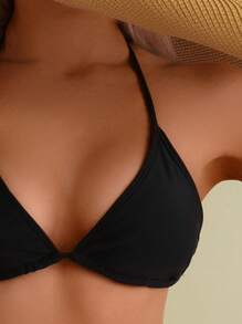 Fashionable Women Solid Halter Bikini Set With Pants, For Summer Beach Vacation