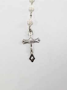 1pc Rose Resin Cross Necklace With Jesus Ascension & Water Baptism Design, Niche Layered Necklace For Women, Sweater Chain - White - View 5