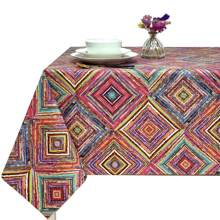 1 Pieza,Mantel de tela antimanchas, Rectangular, Fácil de limpiar, Lavable, Impermeable, Ideal para interior y exterior,Modernos, Rejilla de diamante,Multicolo,DAE63 MixtureI - Multicolor - Ver 2