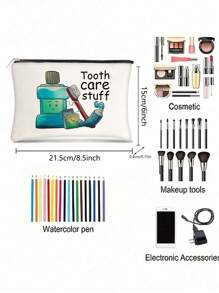 帆布化妆旅行包、拉链化妆袋、洗漱用品收纳袋、铅笔盒、女士手拿包，送给朋友、老师的完美礼物 - 彩色 - 查看 4