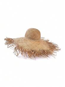 1 pièce Chapeau de paille décoratif fait main, ajouré, de couleur unie, avec protection UV. à la mode polyvalente pour les déplacements, mettant le visage en valeur. Printemps/Été, vacances, festival - Chapeau de paille rond - Voir 3