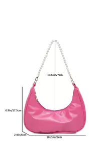 Bolso de hombro con cadena de perlas en forma de media luna con estilo, bolso baguette de hombro con estilo, bolso pequeño de mano, bolso casual para exteriores, bolso versátil para transporte