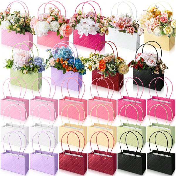 10pcs Flower Bags For Bouquet Wedding Birthday Floral Gift Florist Bouquet Paper Box With Handles Waterproof Flower Boxes For Arrangement Supplies For Birthday Gift Wrap Bags
