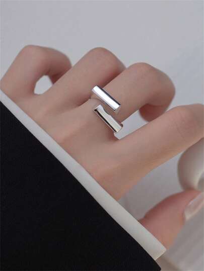 قطعة واحدة خاتم مفتوح بتصميم بسيط قابل للتعديل، تصميم فخم وأنيق، خاتم شخصي للنساء