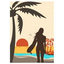 1pc Seaside Beach Scenery Surfing Coconut Trees Travel Posters Canvas Painting Wall Arts Home Decor No Frame