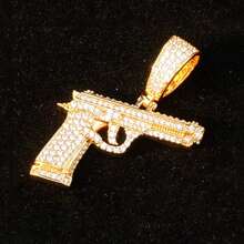 1 件冰枪项链吊坠男士街头文化爪镶饰品方晶锆石嘻哈珠宝