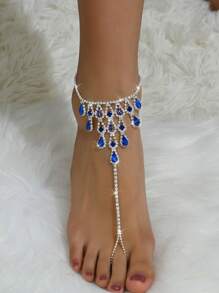 时尚镂空水滴水钻脚链，女士海滩派对婚礼首饰
