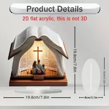 1 sztuka, 2D płaski, czeski akrylowy otwarty ornament dekoracyjny w formie książki, duchowy wzór krzyża, odpowiedni do domu i biura, wielofunkcyjny pulpit i dekoracja wejścia