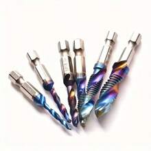 6 件装镀钛六角柄 HSS 螺纹公制丝锥钻头螺丝机用复合材料 M3 M4 M5 M6 M8 M10 手动工具 - 藍色 - 查看 7